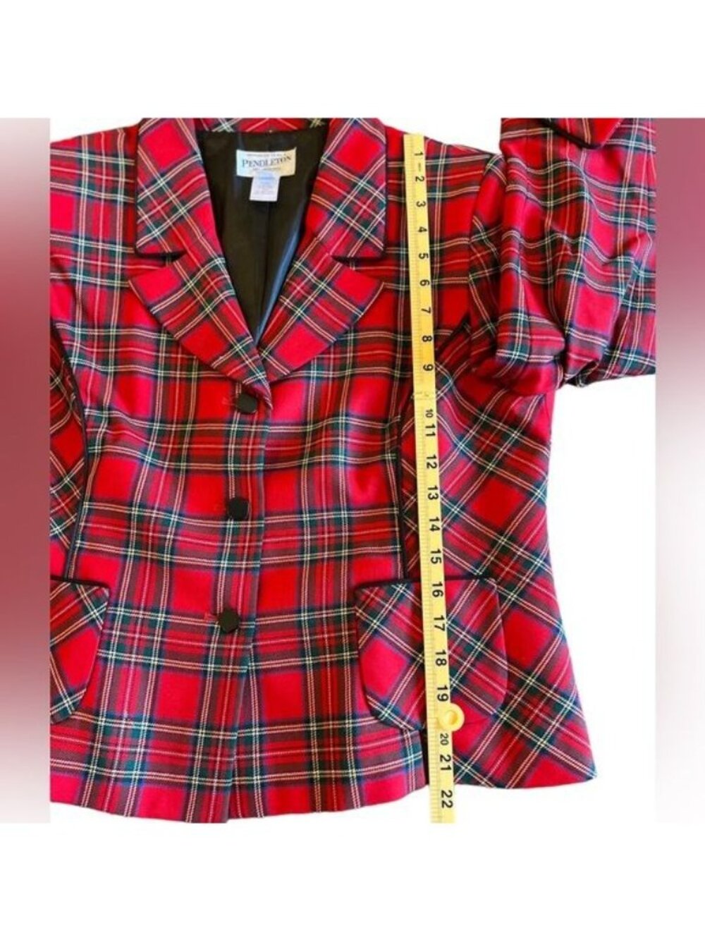 Pendleton Royal Stewart Plaid Tartan Red Blazer Size 16 Petite Wool Vintage - Picture 11 of 12